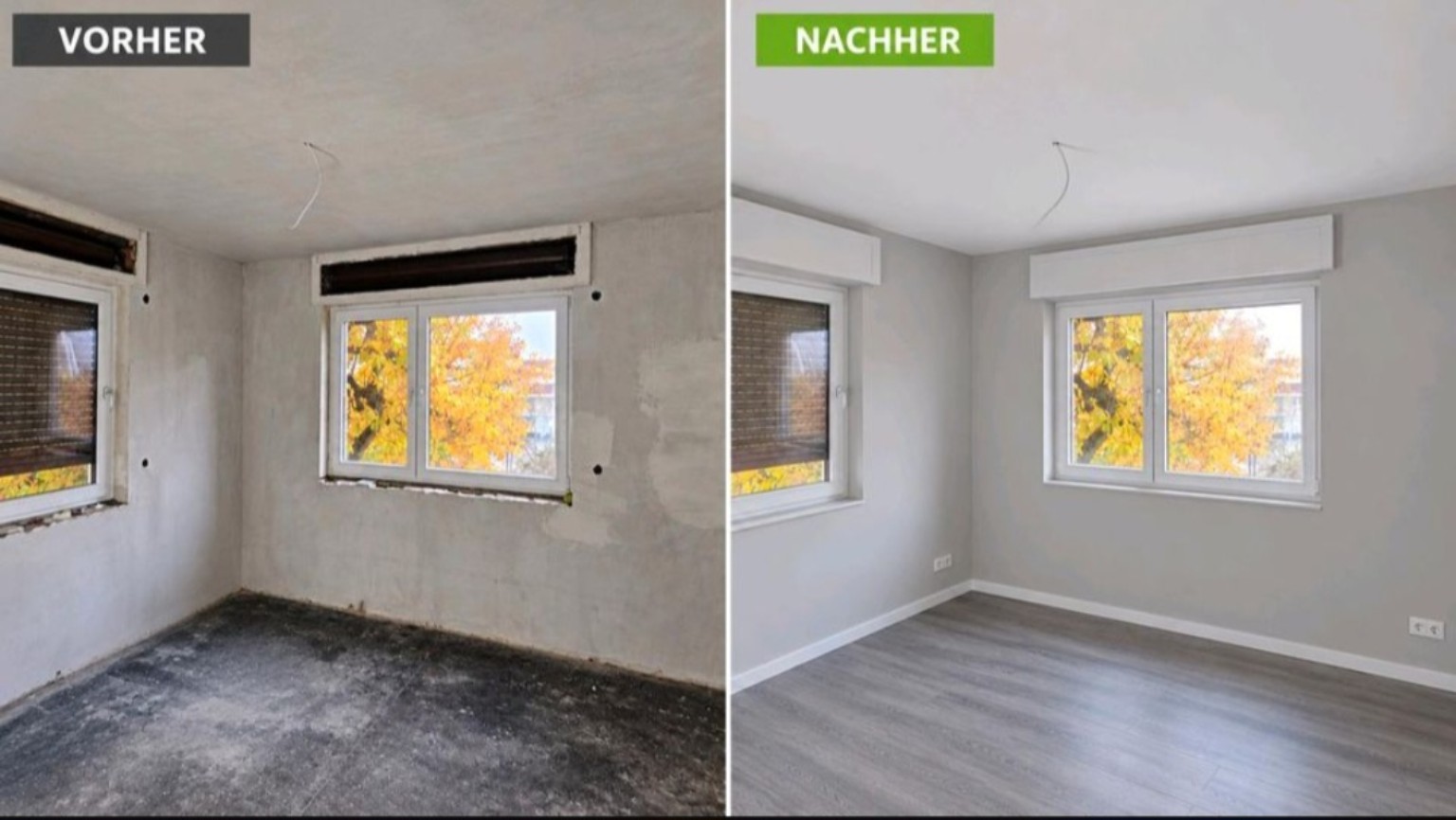 Vorher und nachher: Zimmer mit neuem Boden